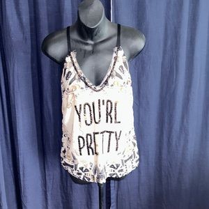 RAZZO “you are pretty “ with embellishment applique beads top women size small